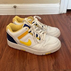 Women’s Nike AirForce2 White, Gold, and Blue Low Top Sneakers
